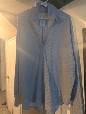 aerie Light Gray Waffle-Knit Pullover Top